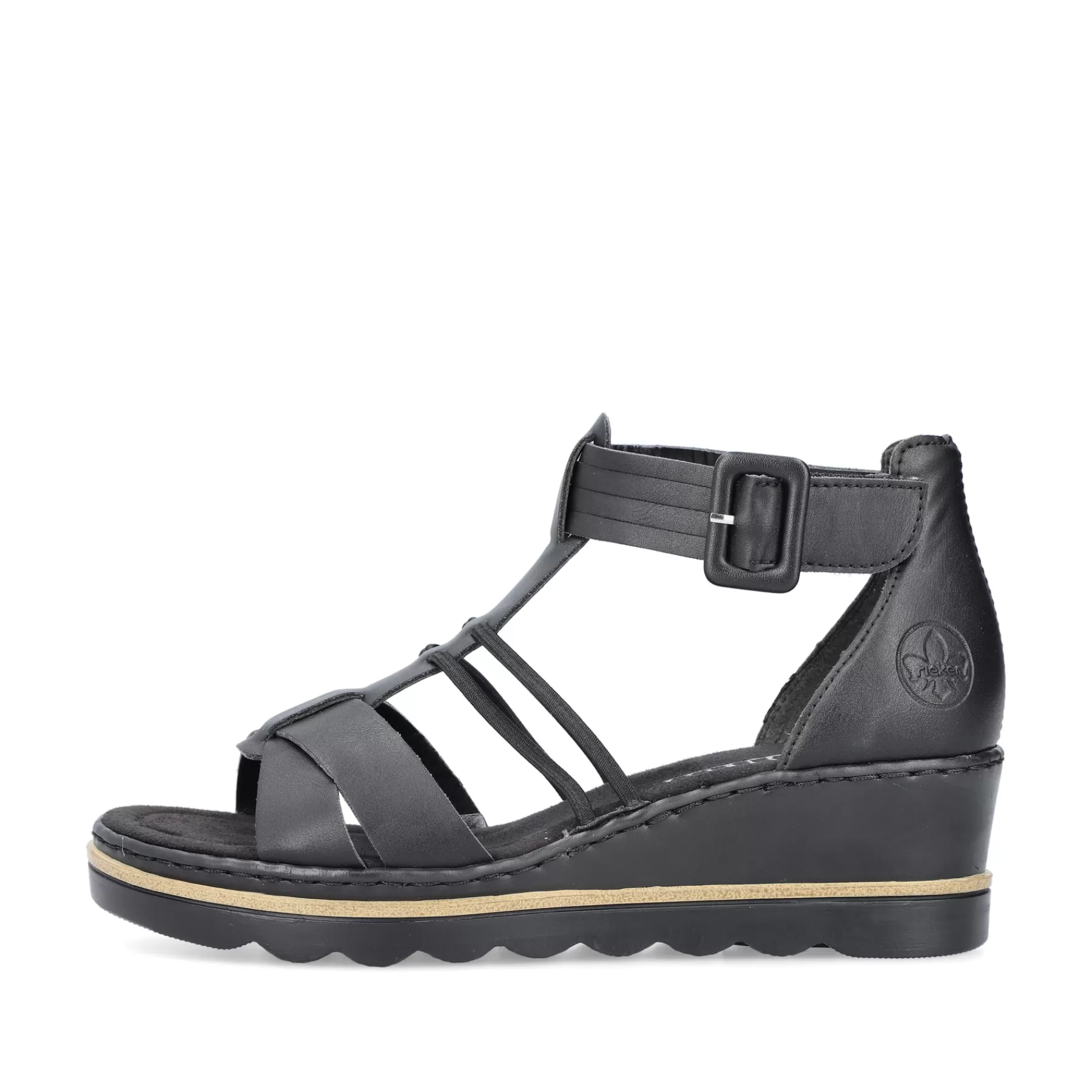 Shop Damskie Sandaly Na Koturnie , Asfaltowo-Czarne Damski Buty Z Obcasami