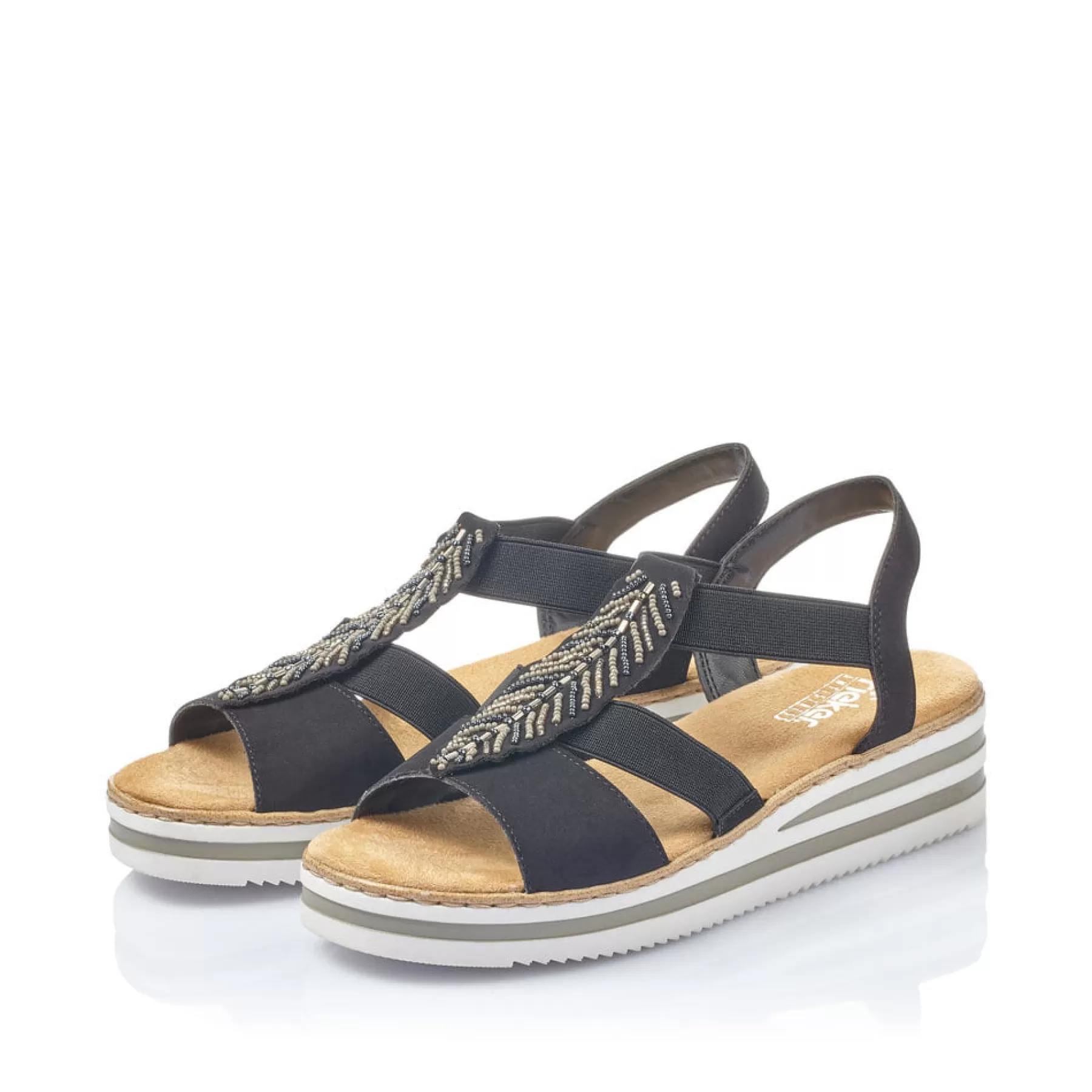 Discount Damskie Sandaly Na Koturnie W Kolorze Kruczoczarnym Damski Buty Z Obcasami