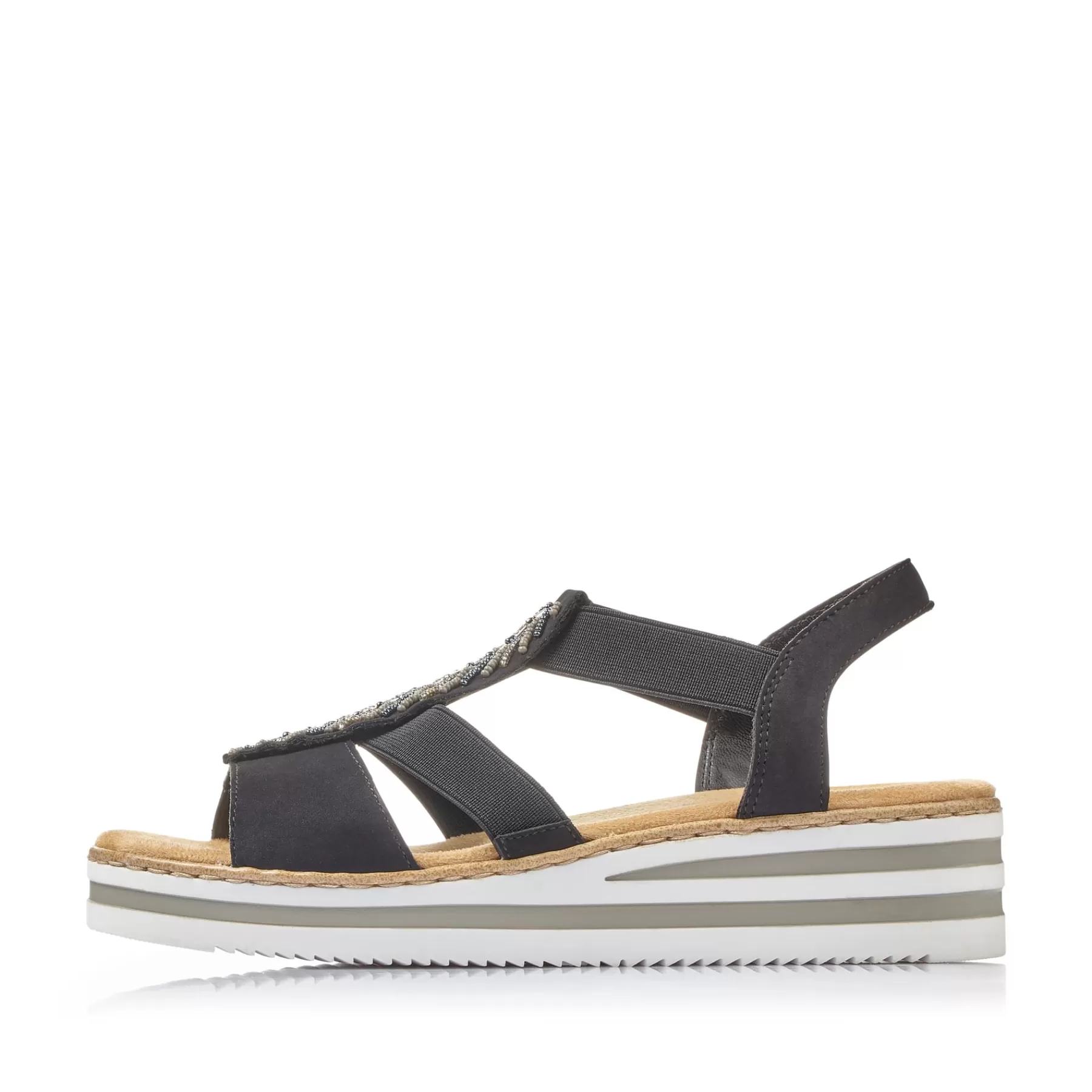Discount Damskie Sandaly Na Koturnie W Kolorze Kruczoczarnym Damski Buty Z Obcasami