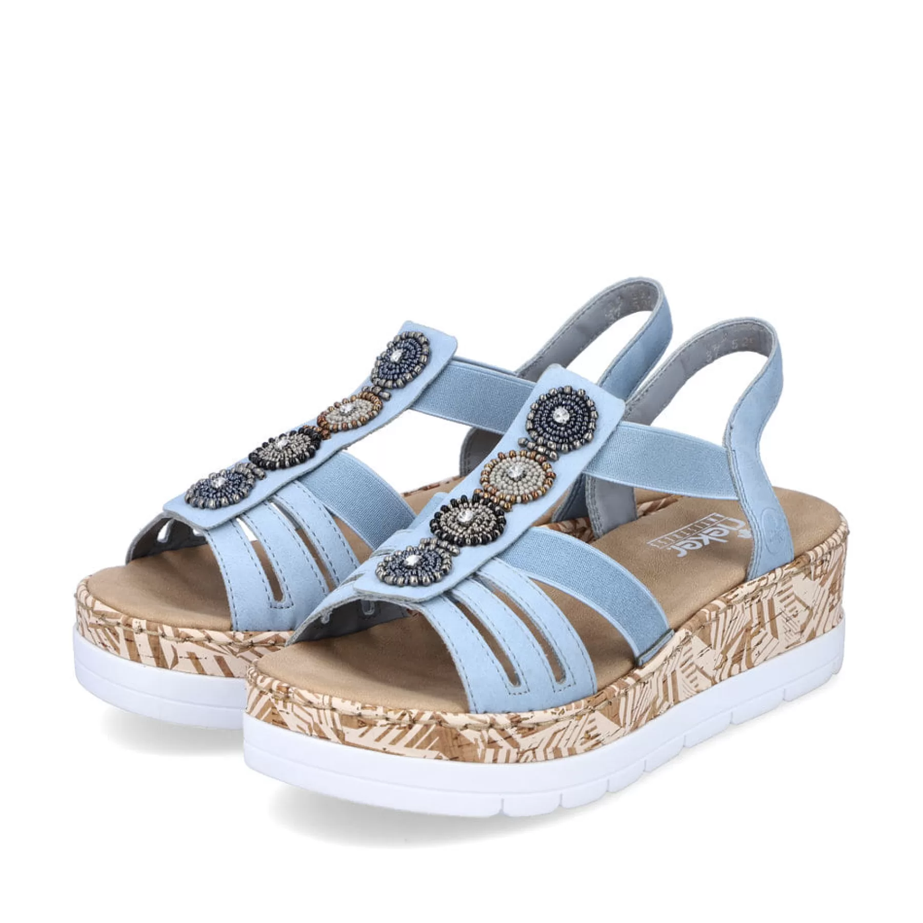 Shop Damskie Sandaly Na Koturnie W Kolorze Niebiesko-Bezowym Damski Buty Z Obcasami