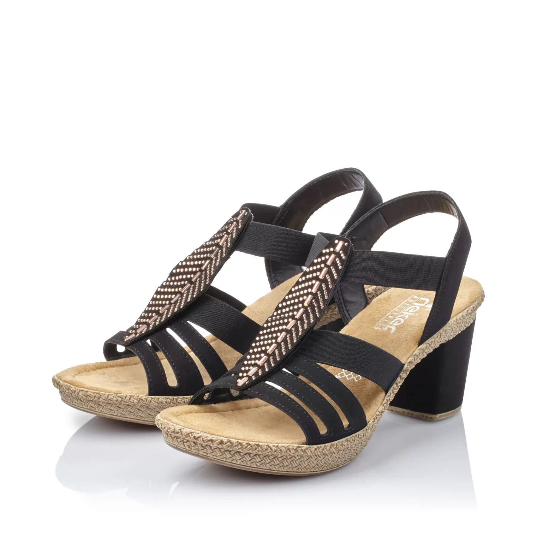 Sale Damskie Sandaly Z Paskami W Kolorze Kruczoczarnym Damski Buty Z Obcasami