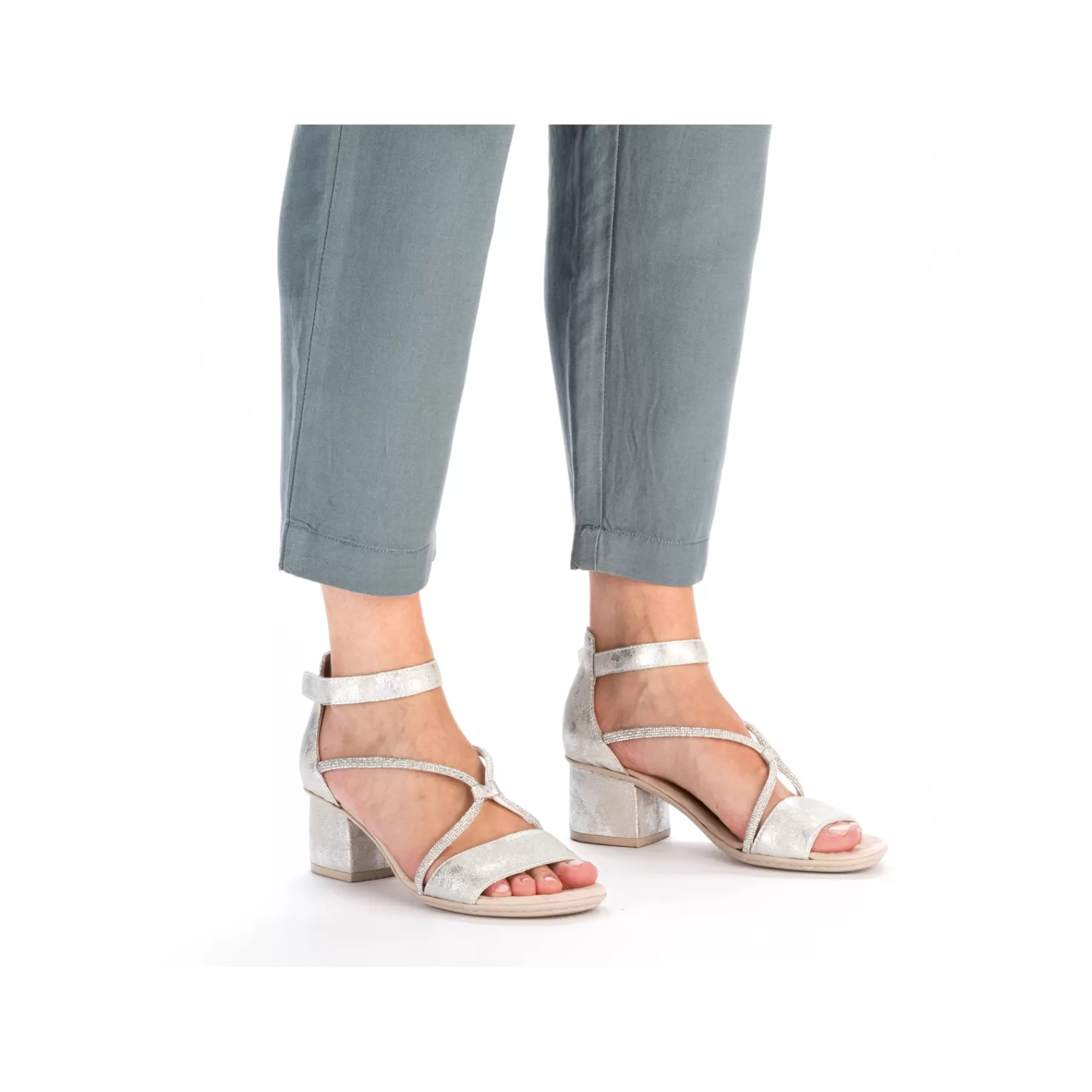 Clearance Damskie Sandaly Z Paskiem W Kolorze Srebrnym, Metalicznym Damski Buty Z Obcasami