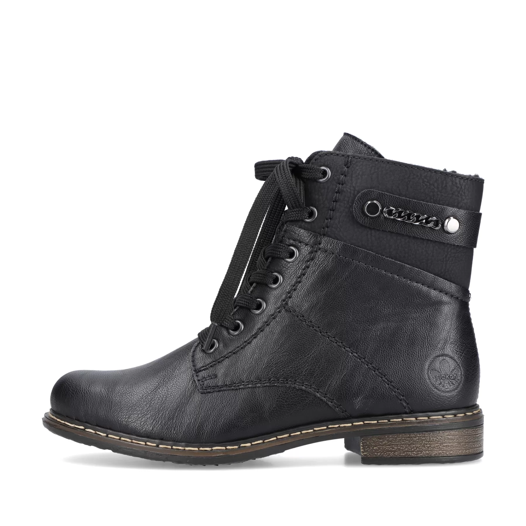 Clearance Damskie Sznurowane Botki W Kolorze Glebokiej Czerni Damski Botki I Botki