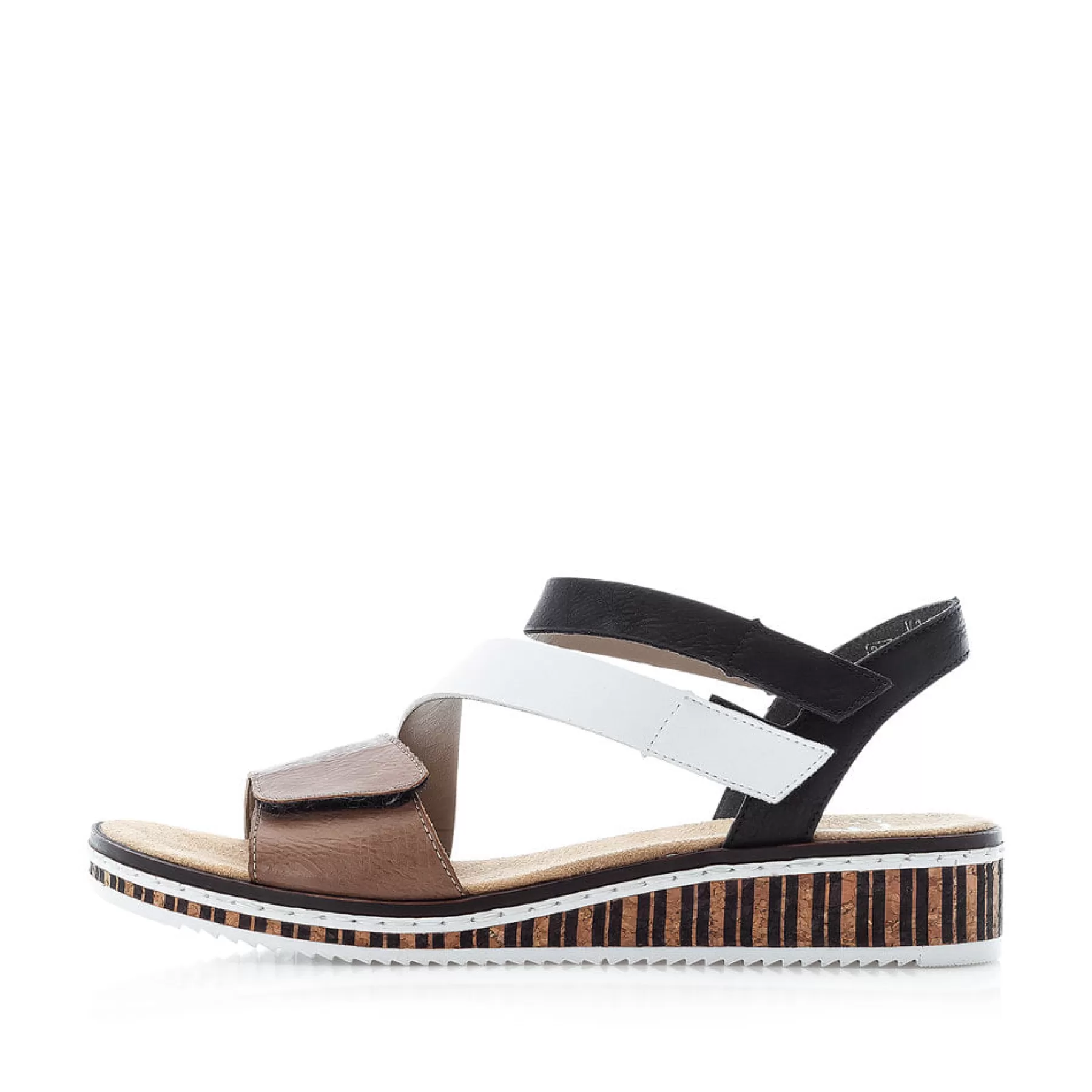 Fashion Sandaly Damskie Na Koturnie Nugat Brazowo-Czarno-Biale Damski Buty Z Obcasami
