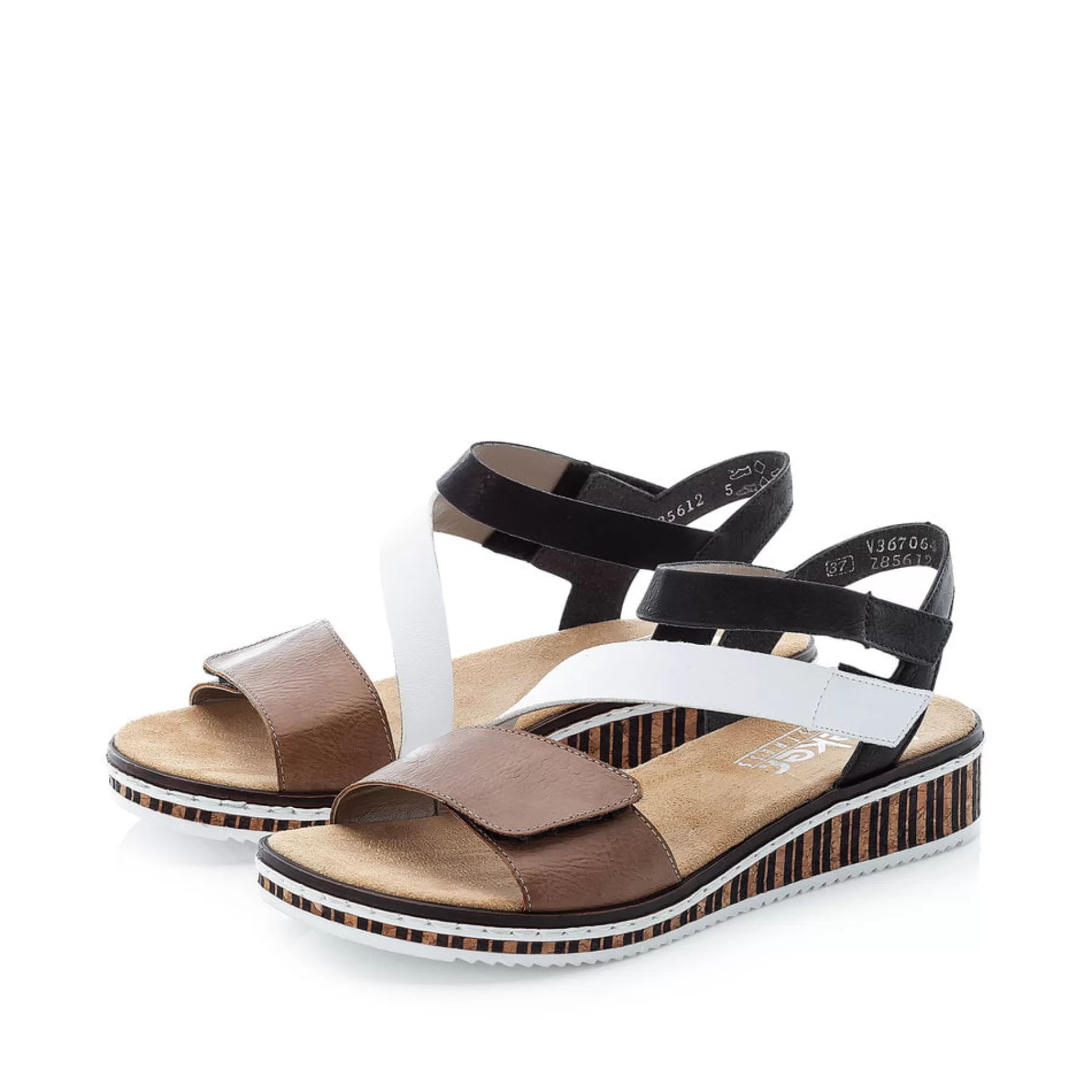 Fashion Sandaly Damskie Na Koturnie Nugat Brazowo-Czarno-Biale Damski Buty Z Obcasami