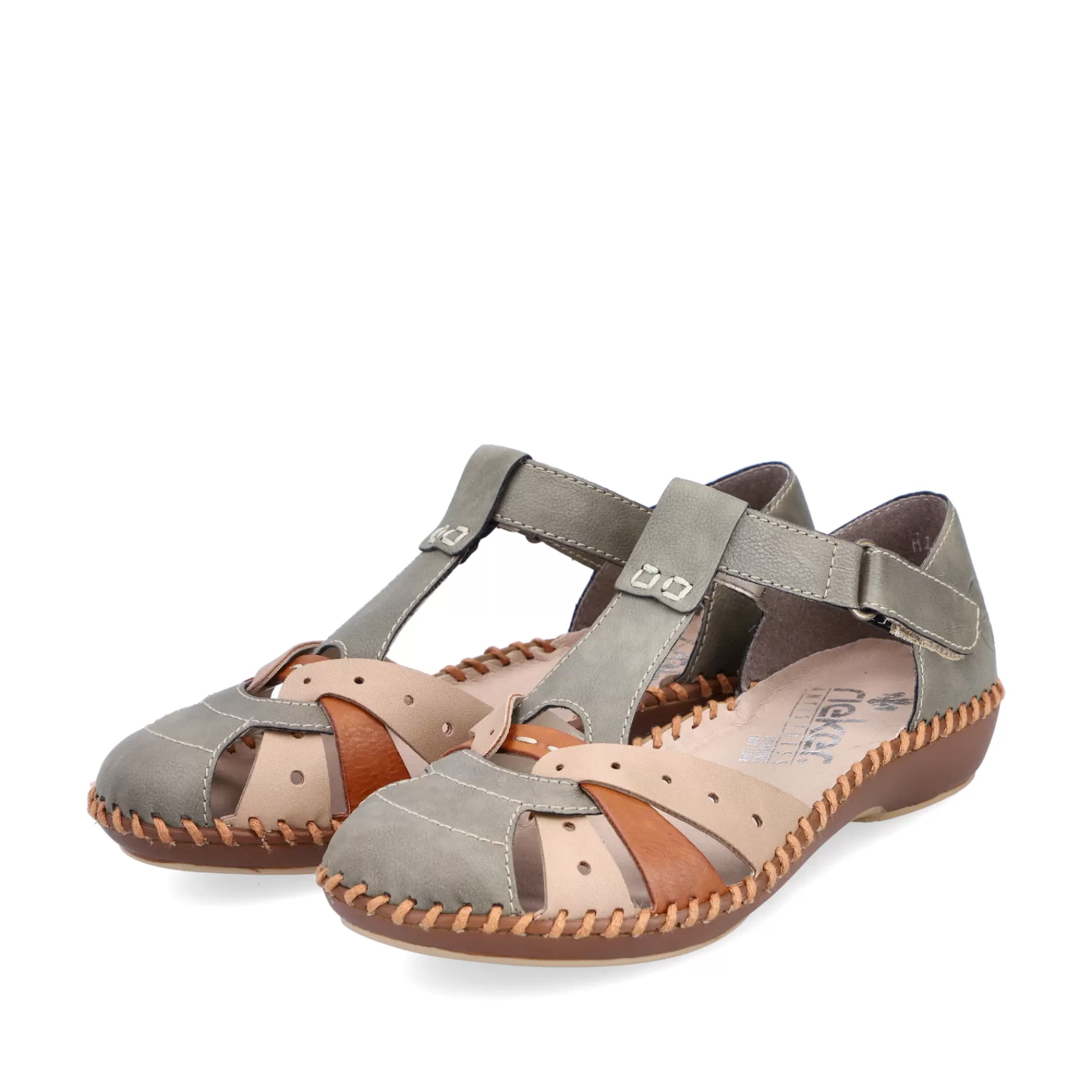 Store Sandaly Damskie Z Paskami W Kolorze Mietowo-Zielono-Bezowym Damski Sandaly I Sandaly
